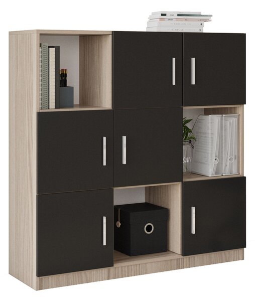 Skříňka Vincent 7 (dub + černá). Akce -25%