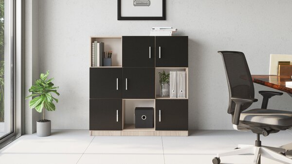 Skříňka Vincent 7 (dub + černá). Akce -25%