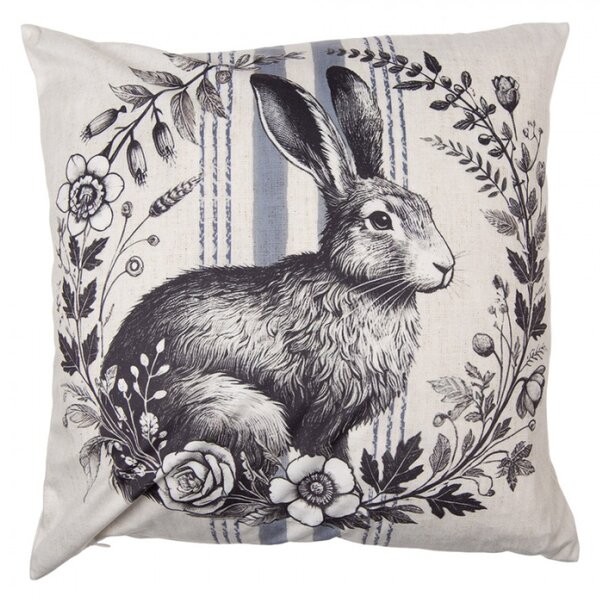 Povlak na polštář s pruhem a černobílým zajícem polyester – 45x45 cm