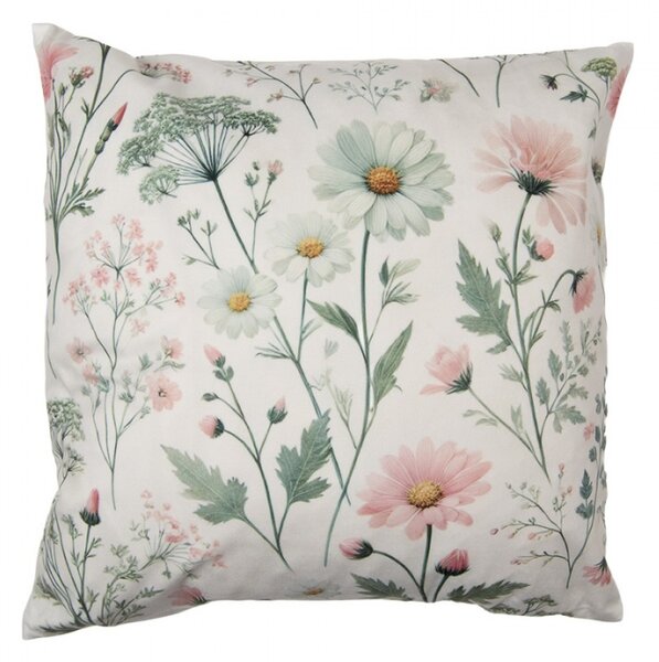 Povlak na polštář s růžovo-zeleným motivem lučních květin polyester – 45x45 cm