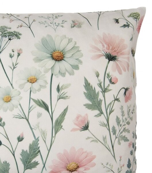 Povlak na polštář s růžovo-zeleným motivem lučních květin polyester – 45x45 cm