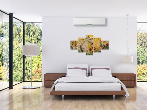 Obraz - Jednorožec s květinami (125x70 cm)