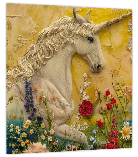 Obraz - Jednorožec s květinami (30x30 cm)