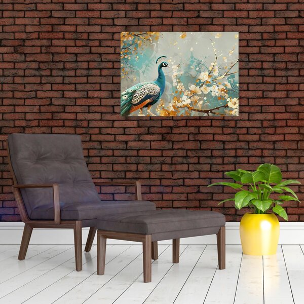 Obraz - Páv se zlatým dekorem (70x50 cm)