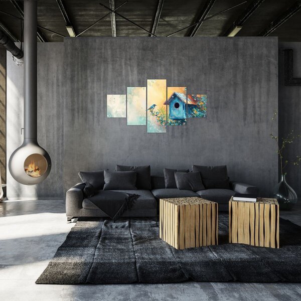 Obraz - Ptačí budka, akvarel (125x70 cm)