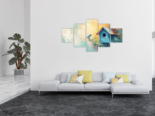 Obraz - Ptačí budka, akvarel (125x70 cm)