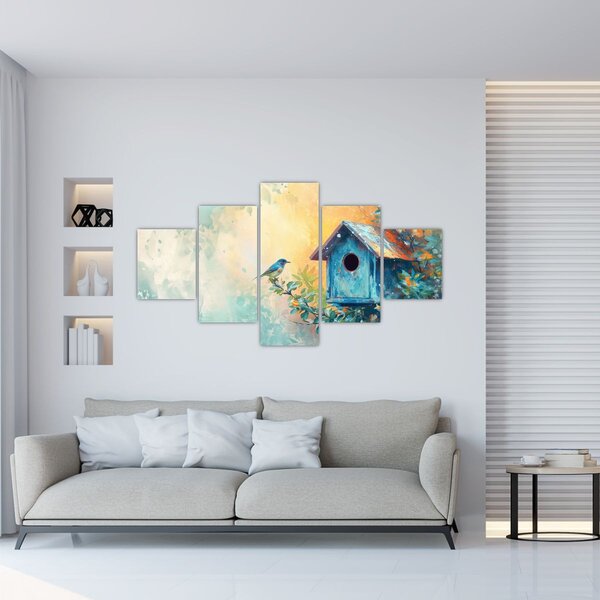 Obraz - Ptačí budka, akvarel (125x70 cm)