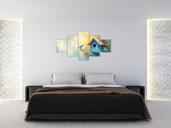 Obraz - Ptačí budka, akvarel (125x70 cm)
