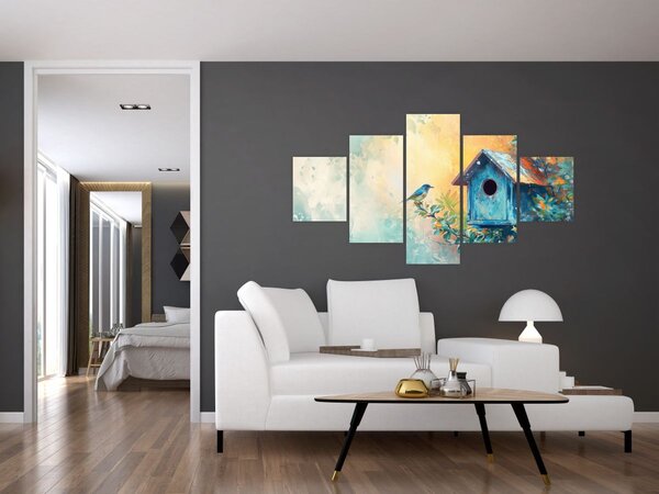 Obraz - Ptačí budka, akvarel (125x70 cm)