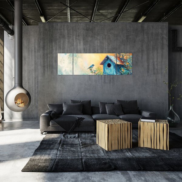 Obraz - Ptačí budka, akvarel (170x50 cm)