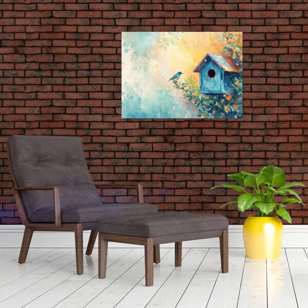 Obraz - Ptačí budka, akvarel (70x50 cm)