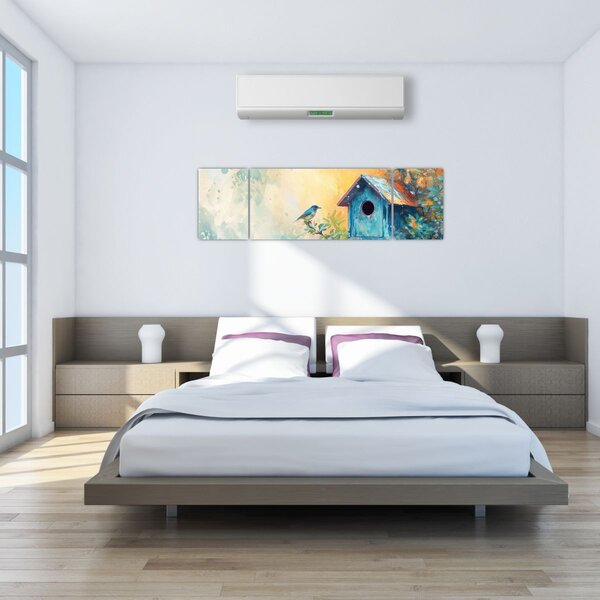 Obraz - Ptačí budka, akvarel (170x50 cm)