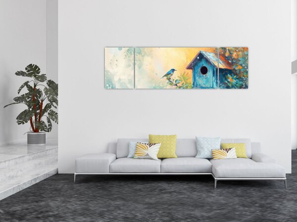 Obraz - Ptačí budka, akvarel (170x50 cm)