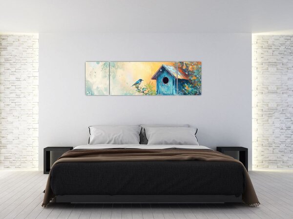 Obraz - Ptačí budka, akvarel (170x50 cm)