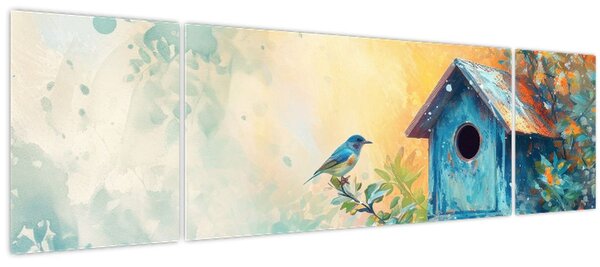 Obraz - Ptačí budka, akvarel (170x50 cm)