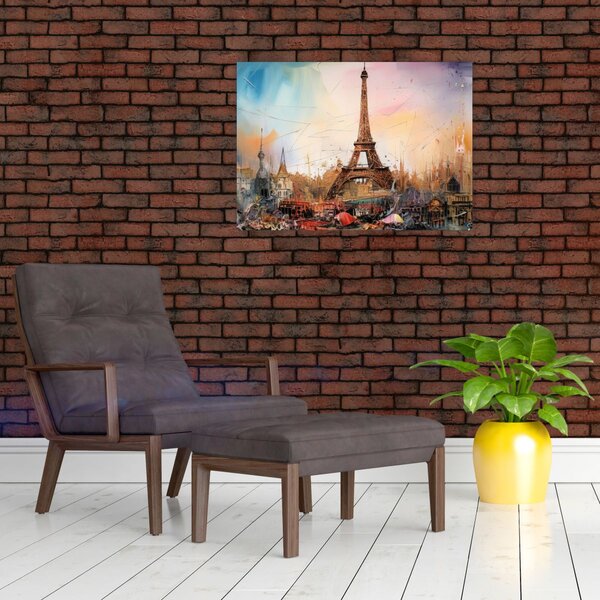 Obraz - Malba Eiffelovy věže (70x50 cm)