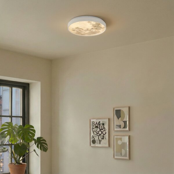 Stropní Lampa Lindby, Lune, Bílá, Obývací pokoj, Plast, Moderní
