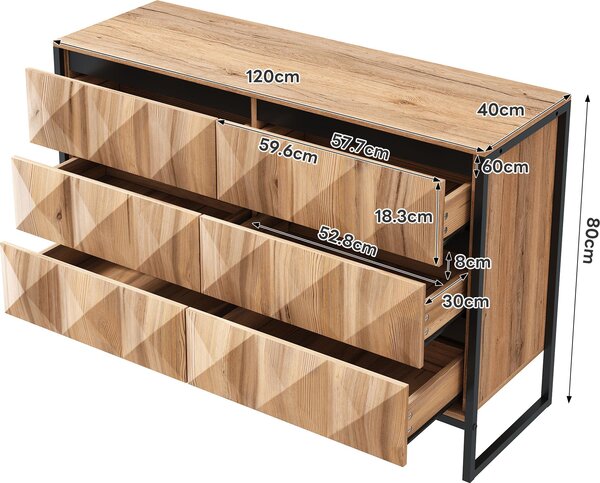 Příborník a komoda Sweiko se vyznačují kombinací černých a přírodních odstínů dřeva, kovových nohou a zvýšených dvířek