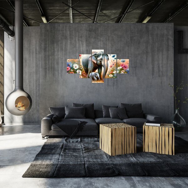 Obraz - Sloní máma, akvarel (125x70 cm)