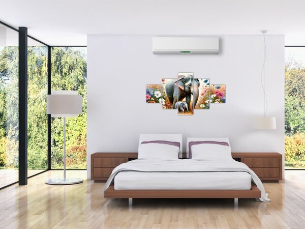 Obraz - Sloní máma, akvarel (125x70 cm)