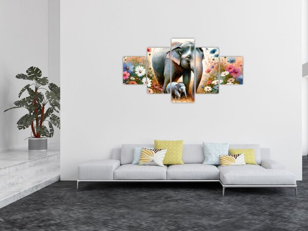 Obraz - Sloní máma, akvarel (125x70 cm)