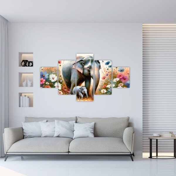 Obraz - Sloní máma, akvarel (125x70 cm)