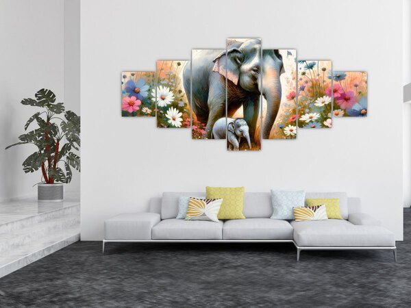 Obraz - Sloní máma, akvarel (210x100 cm)
