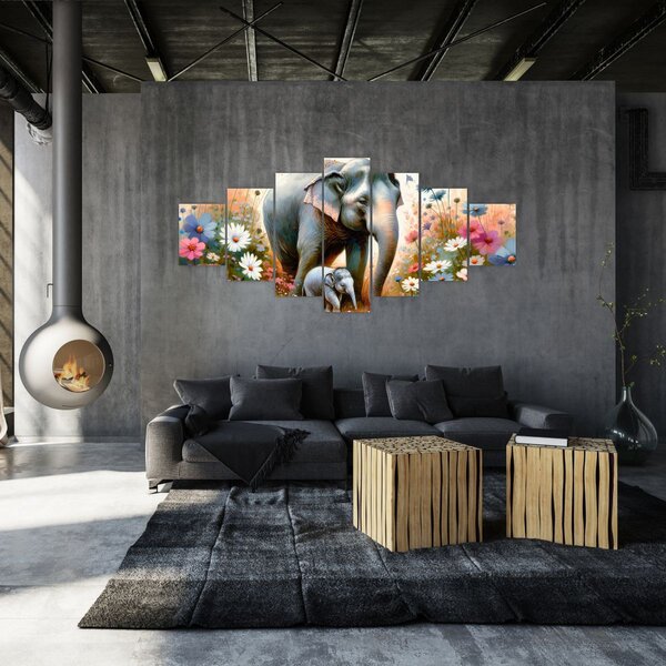 Obraz - Sloní máma, akvarel (210x100 cm)