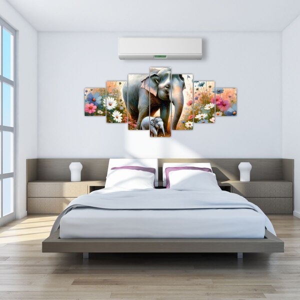 Obraz - Sloní máma, akvarel (210x100 cm)