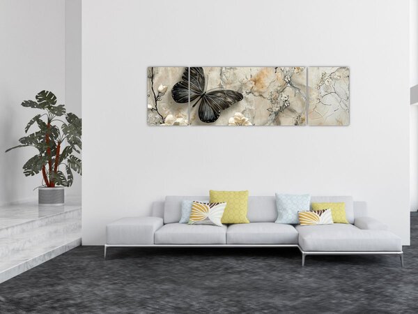 Obraz - Mramorové pozadí s motýli (170x50 cm)