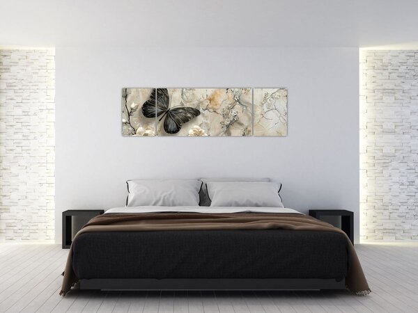 Obraz - Mramorové pozadí s motýli (170x50 cm)