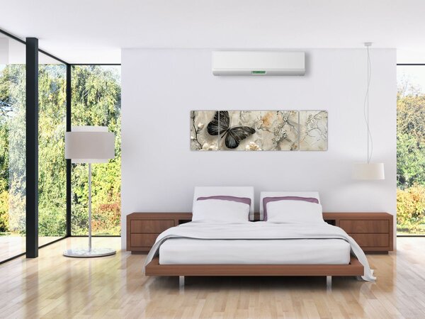 Obraz - Mramorové pozadí s motýli (170x50 cm)