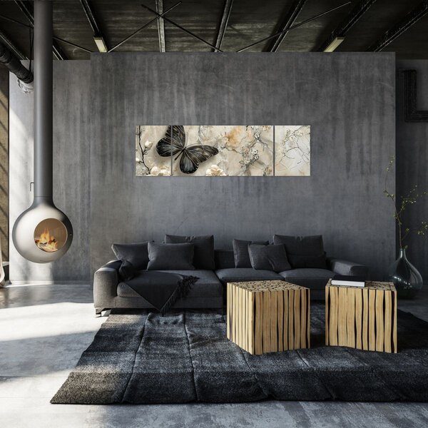 Obraz - Mramorové pozadí s motýli (170x50 cm)