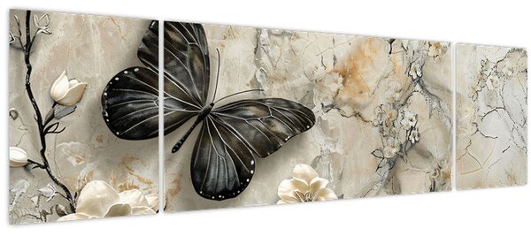 Obraz - Mramorové pozadí s motýli (170x50 cm)