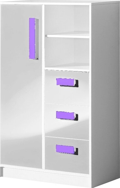 Casarredo - Komfort nábytek Dětská skříňka GULLIWER 5 bílá lesk/fialová