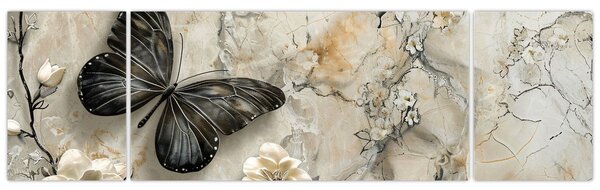 Obraz - Mramorové pozadí s motýli (170x50 cm)