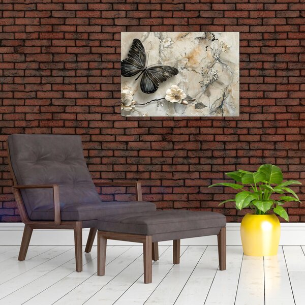 Obraz - Mramorové pozadí s motýli (70x50 cm)