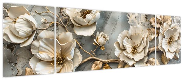 Obraz - Mramorové pozadí s květy (170x50 cm)