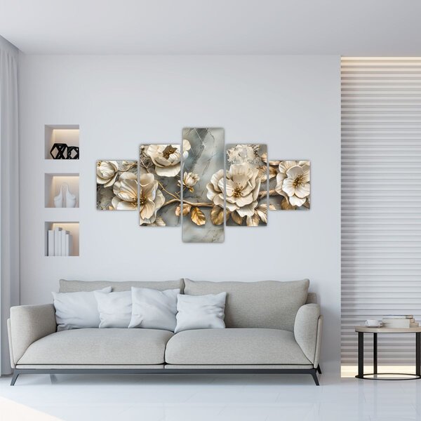 Obraz - Mramorové pozadí s květy (125x70 cm)