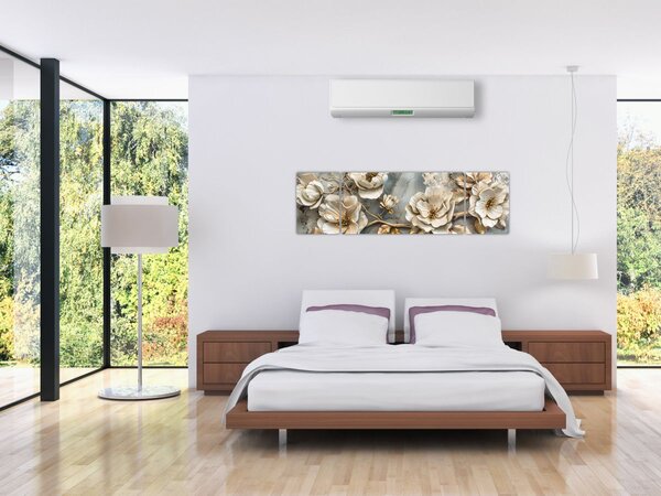 Obraz - Mramorové pozadí s květy (170x50 cm)