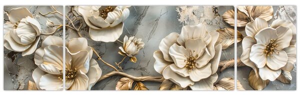 Obraz - Mramorové pozadí s květy (170x50 cm)