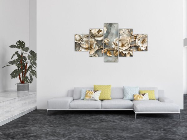 Obraz - Mramorové pozadí s květy (125x70 cm)