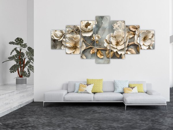 Obraz - Mramorové pozadí s květy (210x100 cm)