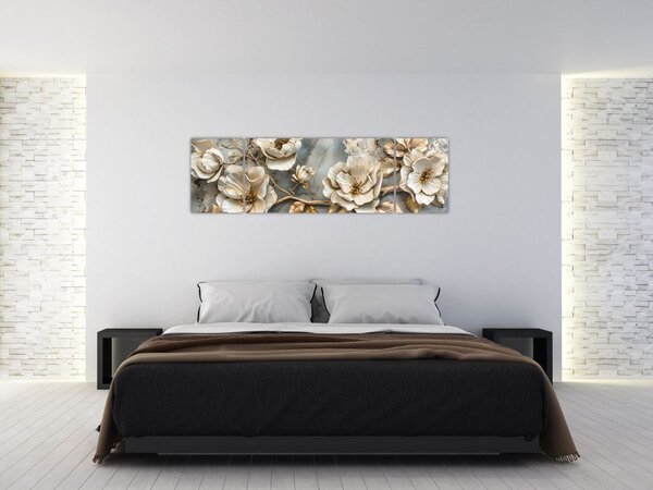 Obraz - Mramorové pozadí s květy (170x50 cm)