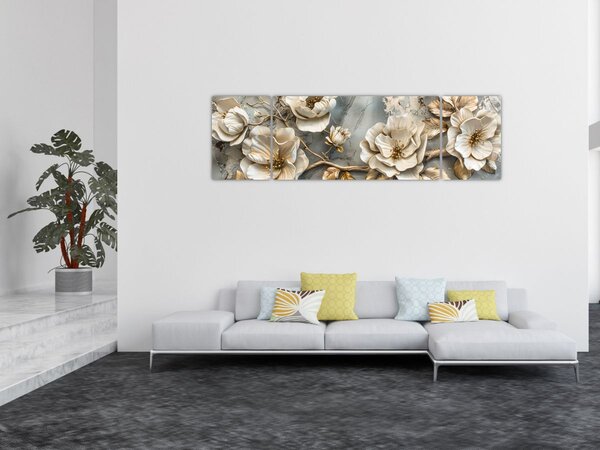 Obraz - Mramorové pozadí s květy (170x50 cm)