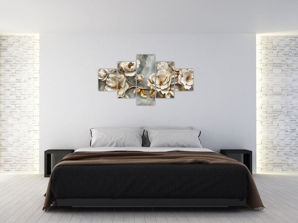 Obraz - Mramorové pozadí s květy (125x70 cm)