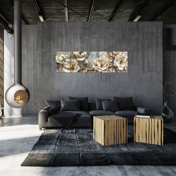 Obraz - Mramorové pozadí s květy (170x50 cm)