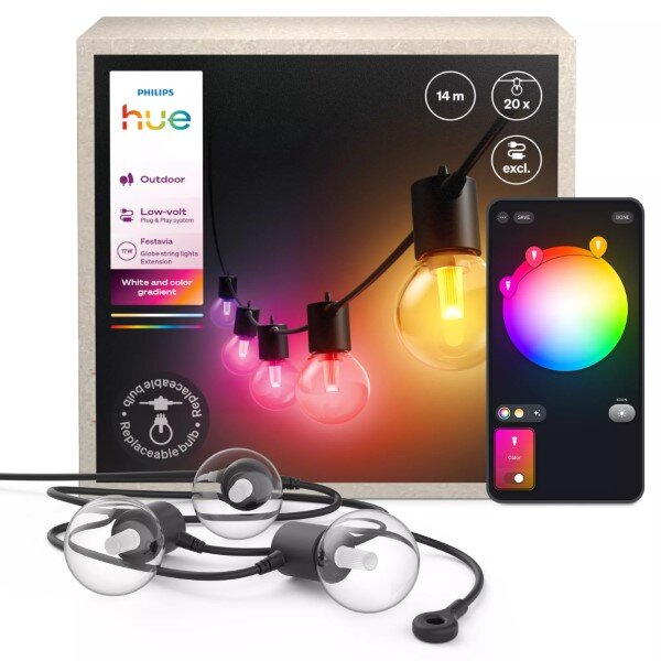 Venkovní světelný řetěz - prodloužení, bez zdroje LED 1000–20000K čierna IP65 Philips HUE White and Color Ambiance Festavia extension 8721103062857