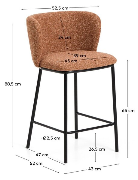 Čalouněná barová židle v terakotové barvě (výška sedáku 65 cm) Ciselia – Kave Home