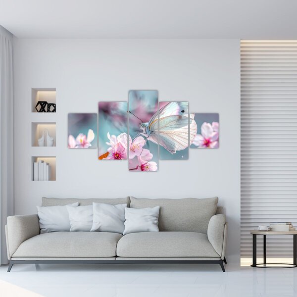 Obraz - Motýl na třešni (125x70 cm)